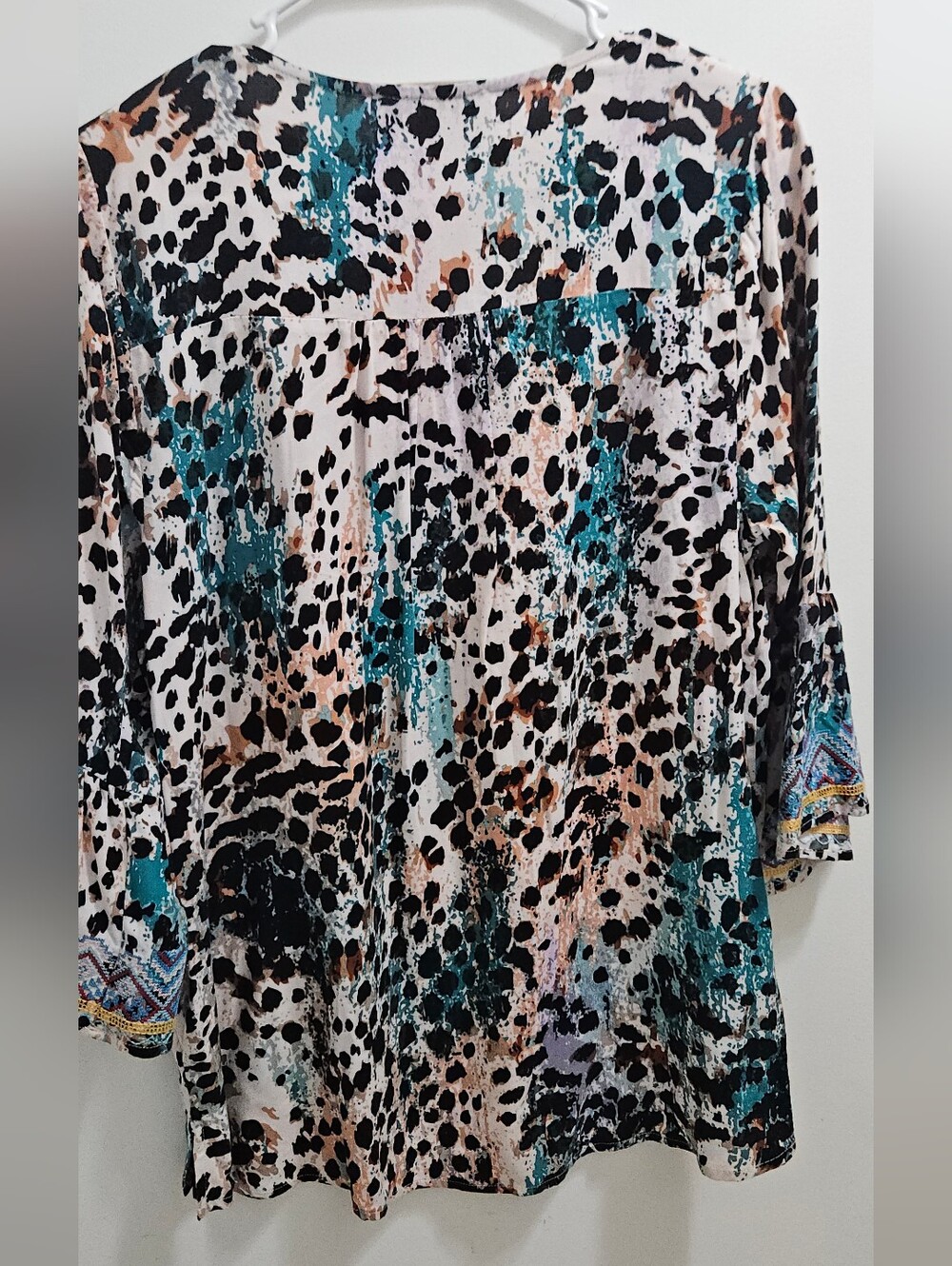 Savanna Jane Medium Floral Embroidered Leopard Print Boho Blouse Rayon Top Sz Md - Picture 6 of 8